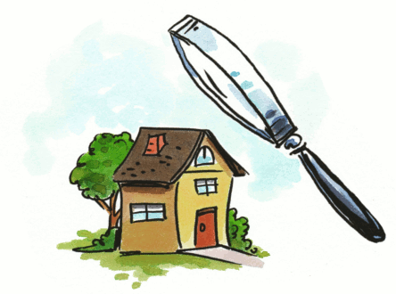 cartoon house under magnifying glass